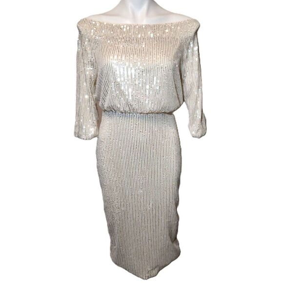 Shein sequins dress Women's medium Off-shoulder Back slit Midi Party Date night - Picture 2 of 15